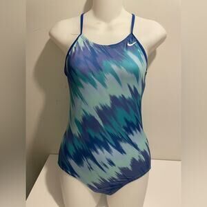 Nike Brand Girls Cross-Back One-Piece Blue Swimsuit Big Kid Girl's size Large